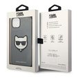 Karl Lagerfeld Obal na mobil pre iPhone 14, Saffiano Choupette Head Patch, strieborné