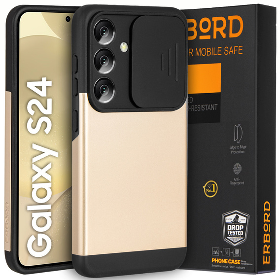 Obal na mobil pre Samsung Galaxy S24, ERBORD CamProtect Slide Camera, zlaté