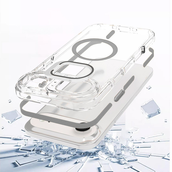 Puzdro pre iPhone Air, pre MagSafe, so stojanom, priehľadné so sivými vložkami