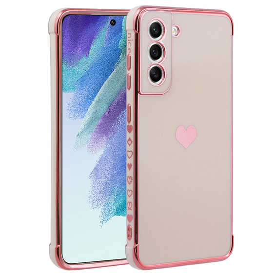Obal na mobil pre Samsung Galaxy S21 FE, Electro heart, ružové rose gold