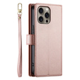 Klapkové puzdro pre iPhone 16 Pro, Wallet Zipper Pocket, ružové