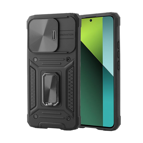 Pancierované puzdro pre Xiaomi Redmi Note 13 Pro 5G, CamShield Slide, čierne + tvrdené sklo 9H