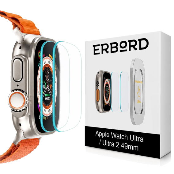 2x tvrdené sklo s montážnym rámom ERBORD pre Apple Watch Ultra 1/2/3 49 mm