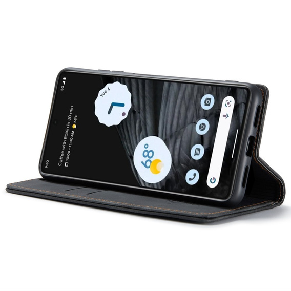 CASEME puzdro pre Google Pixel 7, Leather Wallet Case, čierne