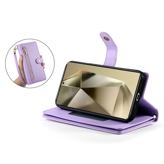 Klapkové puzdro pre Samsung Galaxy S25 Ultra, Wallet Zipper Pocket, fialové