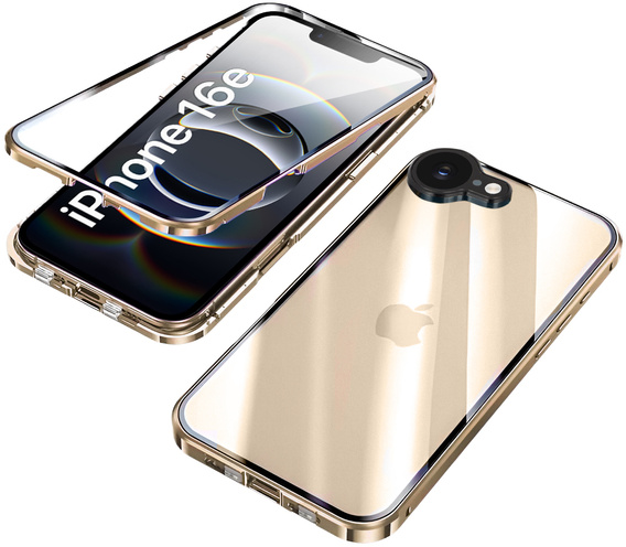 Puzdro pre iPhone 16E, Magnetic Dual Glass, zlaté