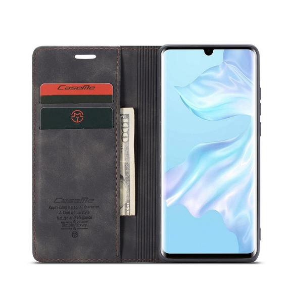 CASEME puzdro pre Huawei P30 Pro, Leather Wallet Case, čierne