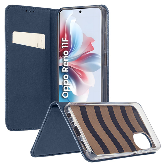 Klapkové puzdro pre Oppo Reno 11F 5G, Smart Magnetic, tmavomodré + 9H sklo