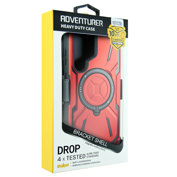 Obal na mobil pre Samsung Galaxy S23 Ultra, Heavy Duty Ring Belt Clip, červené
