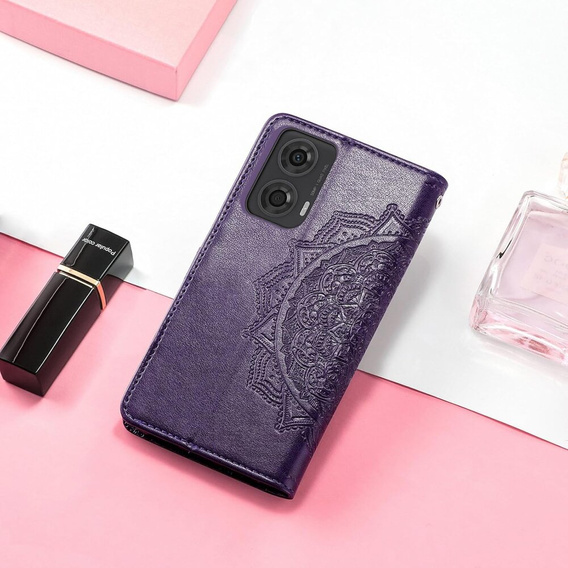 Klapkové puzdro pre Motorola Moto E14, Mandala, fialové