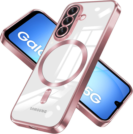 Puzdro pre Samsung Galaxy A17 5G, Electro MagSafe, priehľadné s ružovými stranami