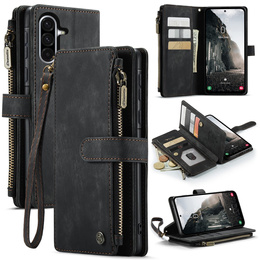 CASEME puzdro pre Samsung Galaxy A56 5G, Leather Wallet Cash and Card Slots, s remienkom, čierne