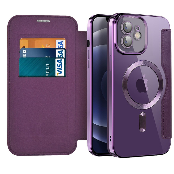Klapkové puzdro pre iPhone 12, RFID Wallet MagSafe CamShield, fialové