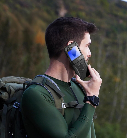 Pancierované puzdro pre Samsung Galaxy Z Flip7 FE / Z Flip6, Dexnor Clip Holder, čierne