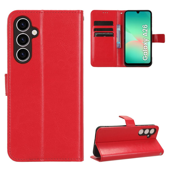 Klapkové puzdro pre Samsung Galaxy A26, Crazy Horse Wallet, červené