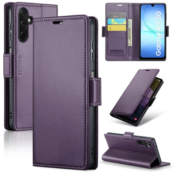 Puzdro pre Samsung Galaxy A17 5G, ERBORD Glossy Litchi, flipová peňaženka, fialové