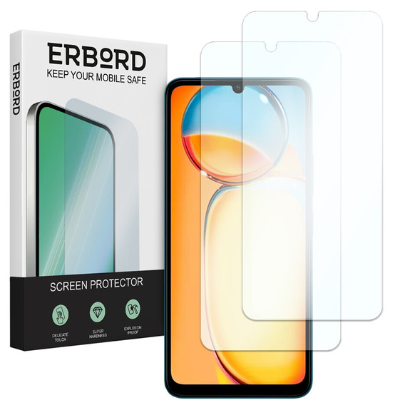 2x tvrdené sklo pre Xiaomi Redmi 13C / Poco C65, ERBORD 9H Hard Glass na displeji
