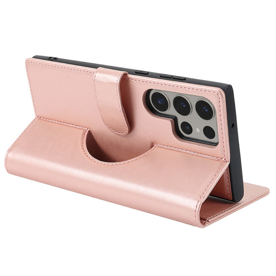 Puzdro s chlopňou pre Samsung Galaxy S23 Ultra, peňaženkové, pre MagSafe, ružové rose gold