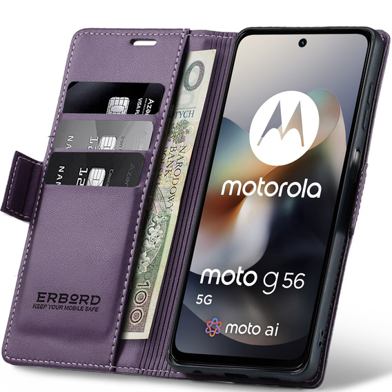ERBORD Lesklá peňaženka Litchi s chlopňou pre Motorola Moto G56 5G