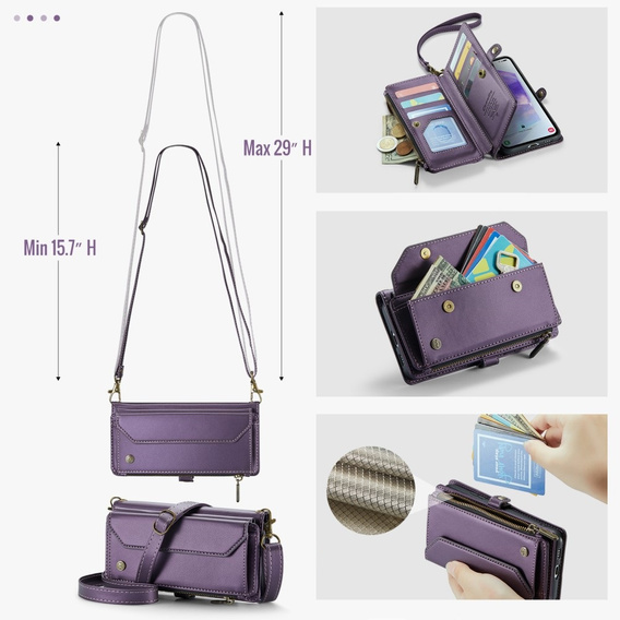 Puzdro CASEME pre Samsung Galaxy A55 5G, RFID Leather Wallet, s popruhom cez rameno, fialové