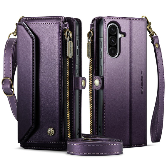Puzdro CASEME pre Samsung Galaxy A56 5G, RFID Leather Wallet, s popruhom cez rameno, fialové