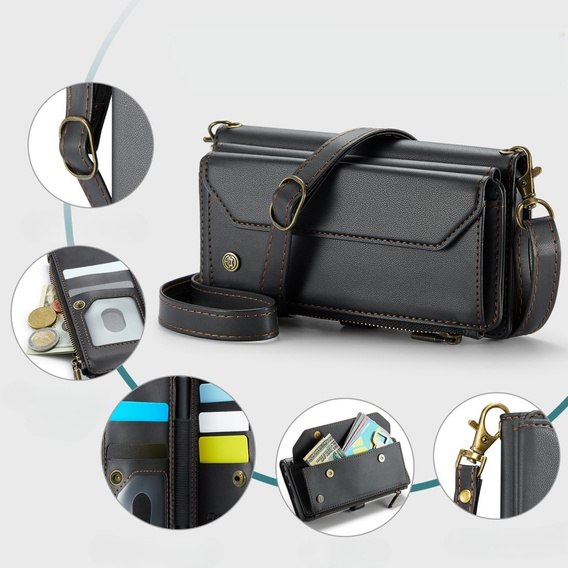 Puzdro CASEME pre Samsung Galaxy Z Fold6 5G, RFID Leather Wallet, s popruhom cez rameno, čierne