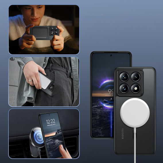 Puzdro pre Xiaomi 14T Pro, pre MagSafe, ERBORD Matt Case, čierne + sklo na displej