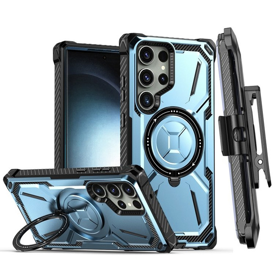 Obal na mobil pre Samsung Galaxy S23 Ultra, Heavy Duty Ring Belt Clip, modré