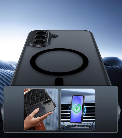 Puzdro pre Samsung Galaxy A36, pre MagSafe, ERBORD Matt Case, čierny + sklo na displej