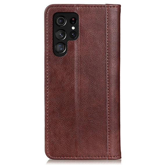 Obal na mobil pre Samsung Galaxy S23 Ultra, Wallet Litchi Leather, hnedé