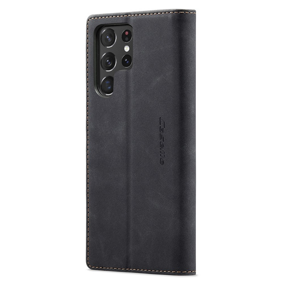CASEME puzdro pre Samsung Galaxy S22 Ultra, Leather Wallet Case, čierne