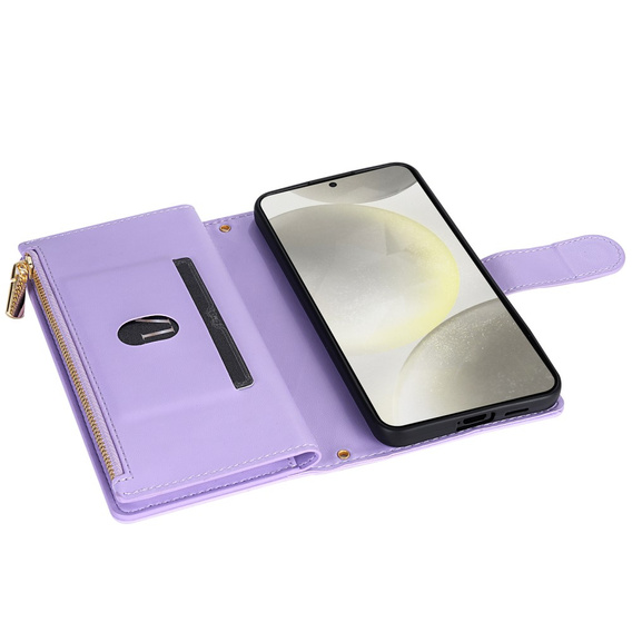 Puzdro s chlopňou pre Samsung Galaxy S25 Edge, Rhombus Crossbody Leather, fialové