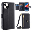 Klapkové puzdro pre iPhone 14, Wallet Zipper Pocket, čierne