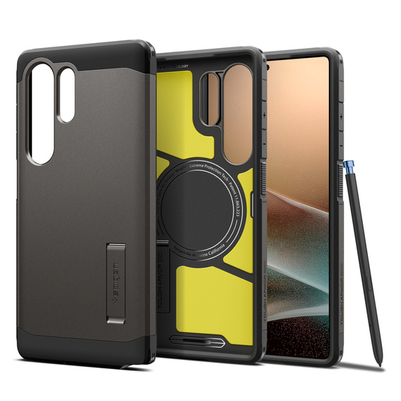 Puzdro Spigen pre Samsung Galaxy S25 Ultra, Tough Armor Mag MagSafe, sivé + tvrdené sklo 9H