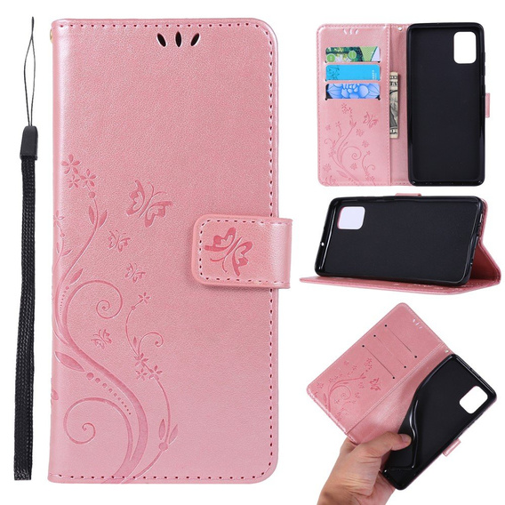 Klapkové puzdro pre Samsung Galaxy A51, Butterfly Flower, ružové rose gold