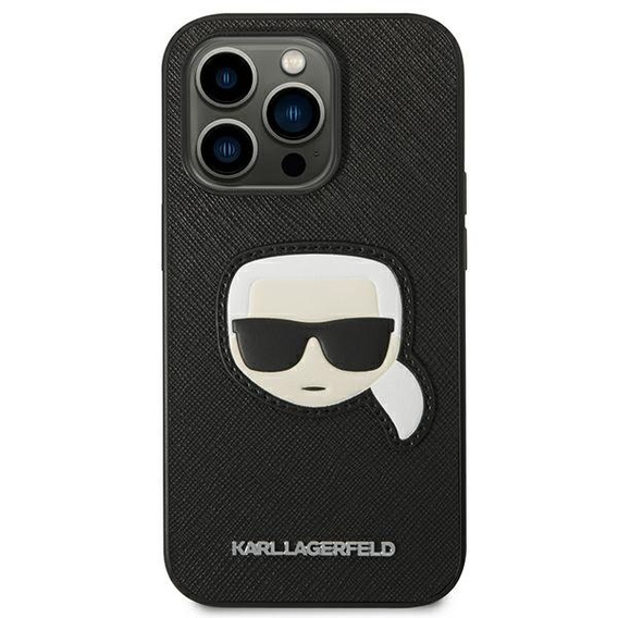 Karl Lagerfeld Obal na mobil pre iPhone 14 Pro Max, Saffiano Karl's Head Patch, čierne