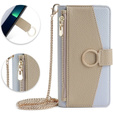 Flipové puzdro pre iPhone 15 Pro, Wallet Zipper Pocket, so zrkadlom, modré