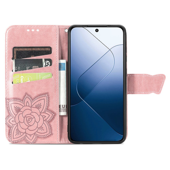Klapkové puzdro pre Xiaomi 14T Pro, Butterfly, ružové rose gold