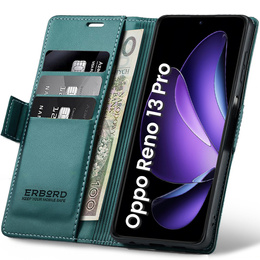 Puzdro pre Oppo Reno 13 Pro, ERBORD Glossy Litchi, flipová peňaženka, zelený