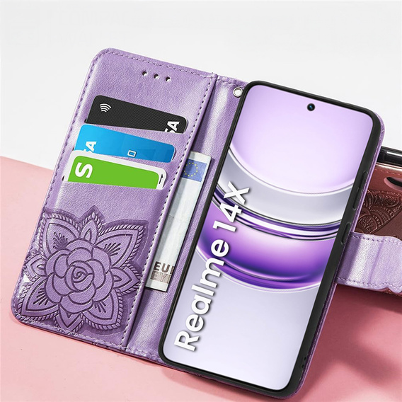 Klapkové puzdro pre Realme 14X / Realme C75, Butterfly, fialové