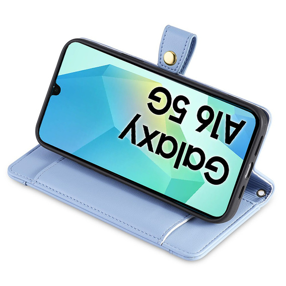 Klapkové puzdro pre Samsung Galaxy A16, Wallet Zipper Pocket, modré