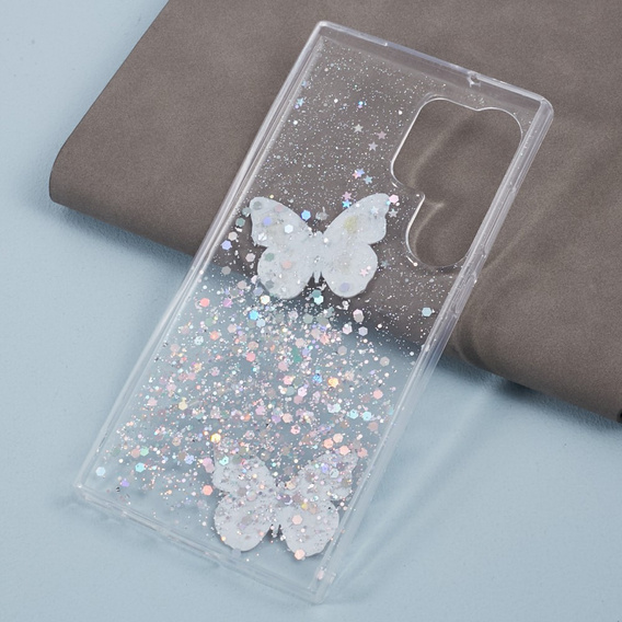 Puzdro pre Samsung Galaxy S24 Ultra, Glitter Butterfly, biele
