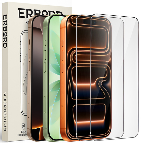 2x tvrdené sklo ERBORD 9H Hard Glass na displeji pre iPhone 17 Pro/17/16 Pro