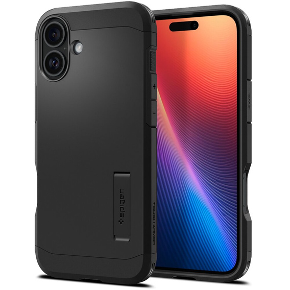 Puzdro Spigen pre iPhone 16, Tough Armor Mag MagSafe, čierne + tvrdené sklo 9H