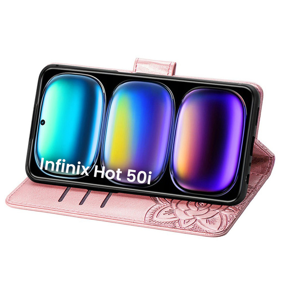 Klapkové puzdro pre Infinix Hot 50i 4G, Butterfly, ružové rose gold