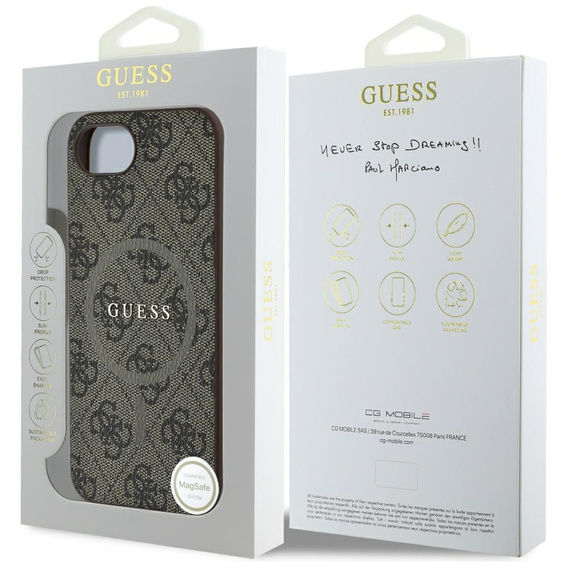 GUESS Obal na mobil pre iPhone 16E, 4G Ring Classic Logo, hnedé