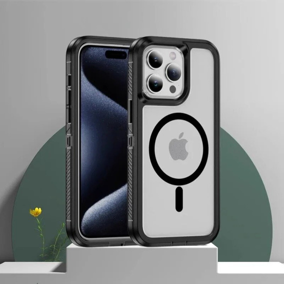 Puzdro s rámom pre iPhone 12 Pro Max, pre MagSafe, transparentné / čierne