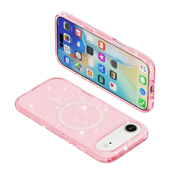 Puzdro pre iPhone Air, pre MagSafe, trblietavé, priesvitné ružové