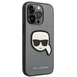 Karl Lagerfeld Obal na mobil pre iPhone 14 Pro, Saffiano Karl's Head Patch, strieborné