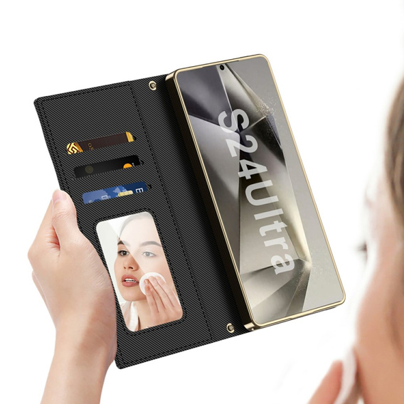 Flipové puzdro pre Samsung Galaxy S24 Ultra, GKK Mirror Wallet, čierne
